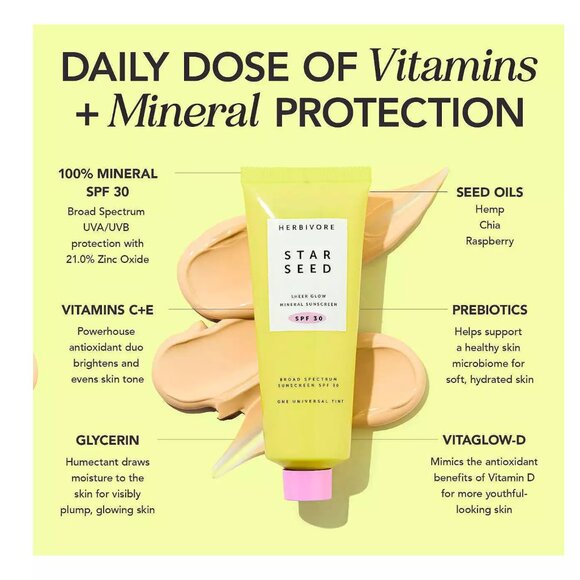NEW NIB Herbivore Botanicals Star Seed Glow Skin 100% Mineral Facial Sunscreen - Picture 3 of 9
